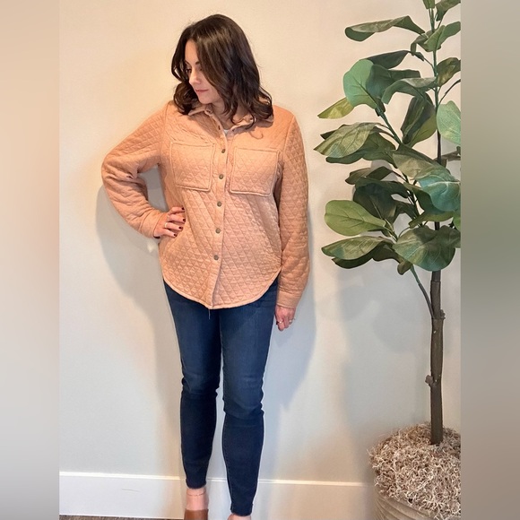 Love Tree Tops - Love Tree Quilted Button-Down Shirt in Light Brown